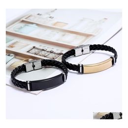 Charm Bracelets Stainless Steel Couple Clasp Bangle Handmade Braided Leather Bracelet Men Q285Fz Drop Delivery Jewellery Dhcnd