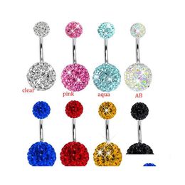 Navel Bell Button Rings Stainless Steel Crystal Ball Belly Ring Sexy Piercing Jewellery Women Body Drop Delivery Dhjjl