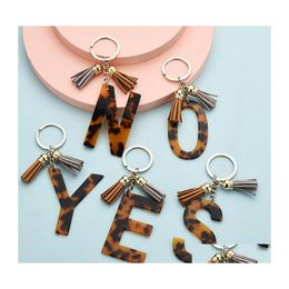 Keychains Lanyards Fashion Az Keychain Leopard Print Pendant Keyring Personalised 26 Alphabet Letter Keyfobs Holder Charms Jewellery Dhaoy