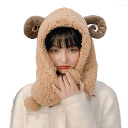 Berets Winter Cute Claw Plush Woollen Scarf Hat Two-piece Set Windproof Women's Ear Protection Warmer