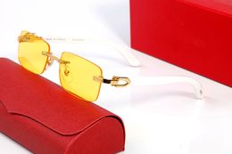 Fashion Square Sunglasses Women Designer Luxury Man and Woman Sunglass Frameless Acrylic Sun Glasses Alloy Wooden Frames Yellow Lens UV Mloi