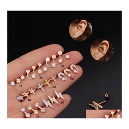 Dangle Chandelier 1Piece Stainless Steel Stud Earrings For Women Mini Fashion Jewelry Bling Rhinestone Piercing Earring Ear Cuffs Dhdge