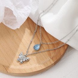 Pendant Necklaces Blue Rhinestone Butterfly Necklace Double Layer Water Drop Clavicle Chains For Women Temperament Jewellery Trend 2023Pendant