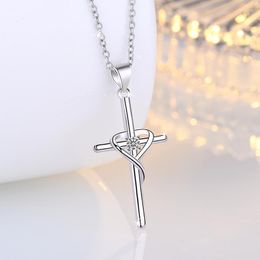 Pendant Necklaces Silver Plated Charm For Women Heart Cross With Zircon Female Jewellery Clavicle Chain Wife Girlfriend Gifts A208Pendant Godl