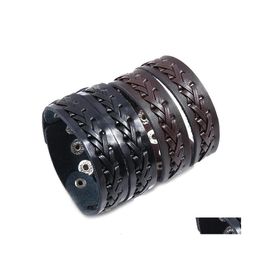 Charm Bracelets Punk Genuine Leather Bracelet For Men Wide Vintage Wrap Female Male Trendy Jewellery Drop Delivery Otupt