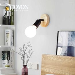 Wall Lamps Nordic Wood Lamp Sconce E27 Retro Bedside Vintage Indoor Lighting Bedroom Living Room For Home Decor LED Light Fixture