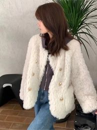 Women's Fur HEYDRESS 2023 Women Elegant Solid Faux Coats Female Winter Thick Warm Double Breasted Lamb