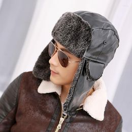 Berets Man Russian Outdoor Fur Bomber Hats For Men Knitted Ski Hat Ear Protection Winter Cap Caps Earflap