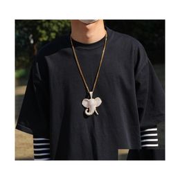 Chains 3D Animal Elephant Pendant Necklace Iced Out Fl Zircon With Tennis Chain Mens Bling Jewelry Drop Delivery Necklaces Pendants Dhpgu