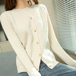 Women's Knits LONGMING 2023 Women Cardigan Sweater Merino Wool Spring White Cashmere Autumn Knitted