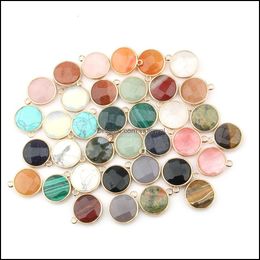 Arts And Crafts Round Shape Natural Stone Rose Quartzz/Tiger Eyes Pendant Charms Diy For Necklace Or Jewellery Making Drop Delivery Ho Dh8X1