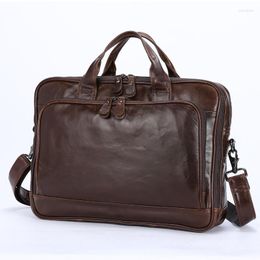Briefcases Men Messenger Bag Retro Handbag Briefcase Document Vintage Genuine Cowhide Leather Shoulder Office Bags Designer