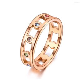 Wedding Rings Trendy 316L Stainless Steel Colorful Rhinestone Ring Rose Gold Original Design Jewelry For Women R20050