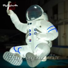 Giant Inflatable Astronaut Model White Spaceman Balloon Holding Flag With LED Light For Park Decoration