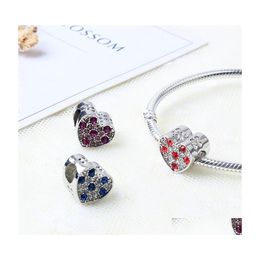 Silver Fits Pandora Bracelets 20Pcs Heart Purple Blue Red Crystal Sier Charms Bracelet Beads For Jewellery Making 289C3 Drop Delivery Dhsdi