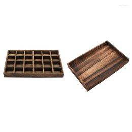 Jewellery Pouches 2Pcs Wooden Tray Jewellery Organiser Bangle Choker Storage Vintage Plate - Hollow Disc & 24 Grid