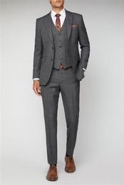 Men's Suits Gray Business For Men 2023 Slim Fit Wedding Prom Party Wear Blazer Sets Three Pieces Jacket Pants Vest Costume