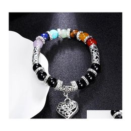 Charm Bracelets Natural Stone Strand Colorf Crystal Beaded Heart Charms Bracelet Healing Energy Bangle Female Jewellery Q82Fz Drop Deli Dhvcx