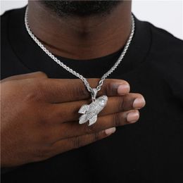 Chains Hip Hop Jewelry Women Men Fashion Rocket Necklaces & Pendants Statement Chain Iced Out Bling Micro Paved CZ Gold NecklaceChains C