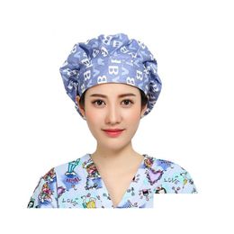 Beanie/Skull Caps Cotton Scrubs Beanie Westabsorbent Elastic Section Pet Grooming Nursing Work Hats Lab Flower Print Scrub Hat Drop Ot4Pm