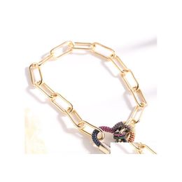 Charm Bracelets Colorf Crystal Cuban Chain Bracelet Heart Pandent Buckle Link Bangle Women Men Party Jewellery A32Z Drop Delivery Dhryc