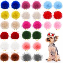 Dog Apparel 30PCS Solid Hair Bow Pompoms Ball With Elastic Band Light Soft Grooming Fluffy Fur For Small Cat Supplies