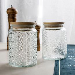 Storage Bottles Lead-free Glass Tea Sealed Tin Transparent Embossed Spice Candy Coffee Bean Jar Food Container Home Decor