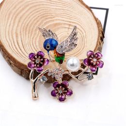 Brooches Cute Pearl Lovebirds On Branch Wedding Banquet Fashion Gold-Color Bird Brooch Pins Jewellery Party Suit Accessories