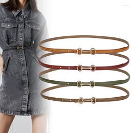 Belts Fashion Leather Thin Belt For Women Personality Metal Buckle Waist Strap Cowskin Ladies Trouser Dress Decoration Waistband