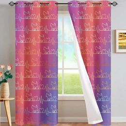 Curtain Curtains For Living Room 2 Pieces Valentine's Day Theme Pink Gradient Rose Pattern Bedroom On Sale Luxury