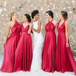 Red Bridesmaid Dresses Sexy Backless One Shoulder Straps Satin A Line Floor Length Ruched Sleeveless Custom Made Plus Size Maid Of Honour Gowns 403 403