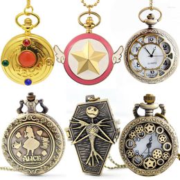 Pocket Watches Antique Steampunk Quartz Watch Pendant Necklace Figure Chain Retro Gift