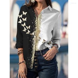 Женские блузкие рубашки мода мода бабочка 3D -печатная одежда 2023 Осенняя уличная одежда повседневная длинная рукава шифон негабаритный 5xlwo