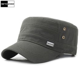 Wide Brim Hats Solid Brand Men's Military All Cotton Women Flat Top Army Cap Adjustable Baseball Caps Outdoor