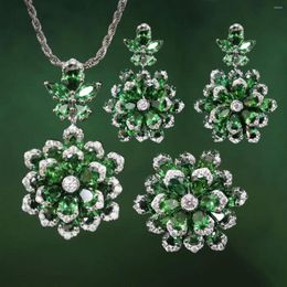 Necklace Earrings Set Foydjew Flower-shaped Necklaces Luxury Royal Blue Pendant Simulated Emerald Colour Treasure Rings