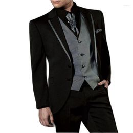 Men's Suits Silver Vest Black Blazer Trousers 2Buttons Wedding Men 3Pcs(Jacket Pants Waistcoat) Man Groomsman Business Prom Tuxedo