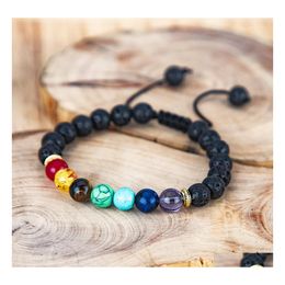 Charm Bracelets Yoga Beads Lava Rock Bracelet 7 Chakra Bangle Aromatherapy Braided Rope Natural Stone Jewelry Gift Dhs B298F Drop Del Dhq2T