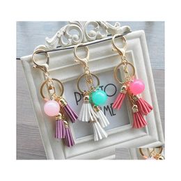 Keychains Lanyards Candy Creative Charm Keychain Colour Acrylic Beads Tassel Key Ring Jewellery Bag Car Keyfobs Pendant Accessories D Dhbsn