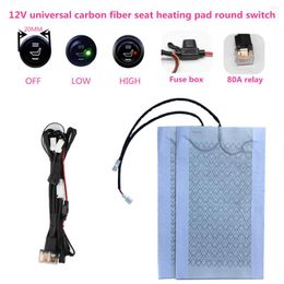 Car Seat Covers 12V Universal Carbon Fiber High/Low Heated Pads With Round Switch For Winter C45