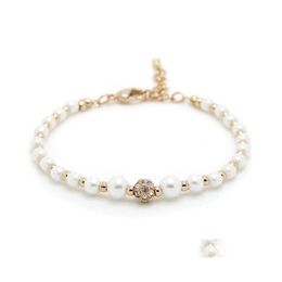 Beaded Strands Top Quality Natural Pearl Bracelets White Faux Fake Beads Chains Gold Sier Rose Wrap Bangle For Women Luxury Jewellery Otrvf