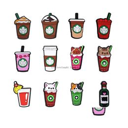 Shoe Parts Accessories Wholesalecolorf Cartoon Cat Drink Cup Croc Charms Decoration With Buckle For Clog Drop Delivery Shoes Dhrln