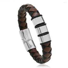 Link Bracelets Wholesale Leather Braided Bracelet Men's Intercolor Simple Vintage Magnetic Buckle Couple