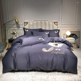 Bedding Sets High Quality Long-staple Cotton Set Egyptian Solid Color Embroidery Quilt Cover Bed Sheet Spread Flat Luxury Gift