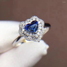 Cluster Rings T1210 Blue Sapphire Ring 0.68ct Real Pure 18 K Natural Unheat Gemstone Diamonds Stone Female