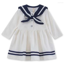 Girl Dresses 2023 Spring Autumn Casual Fashion Baby Kids Solid Color Long Sleeve Princess Dress Clothes Navy
