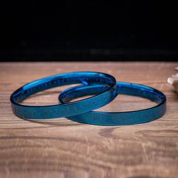 Bangle Colored Glaze Blue Titanium Steel Bracelet Bless Health and Safety Amulet for Men Women