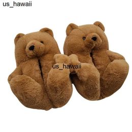 Slippers Designer Bear Indoor Shoes Slides for Female Fun Cute Animal Winter Fur House Women Slipper Ladies Teddy Bear Plus 0128V23