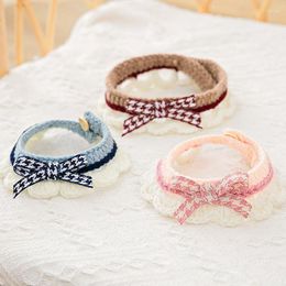 Dog Apparel Plaid Dogs Bibs Bowknot Knitting Bandage Lace Pet Bandanas Print Kawaii Cat Scarf Cute Accessories Burp Cloth Bib Decorate