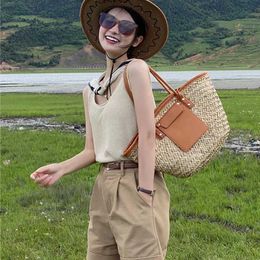 Casual Rattan Basket Bag Designer Wicker Woven Women Handbags Handmade Summer Beach Straw Shoulder Crossbody Bags Big Tote Purse 230129