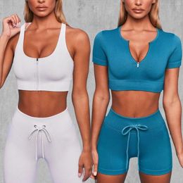 Active Sets Seamless Yoga Set Leggings Women Pants Sexy Zip Sports Bra Push Up Gym Sport Clothing Suit Fitness For